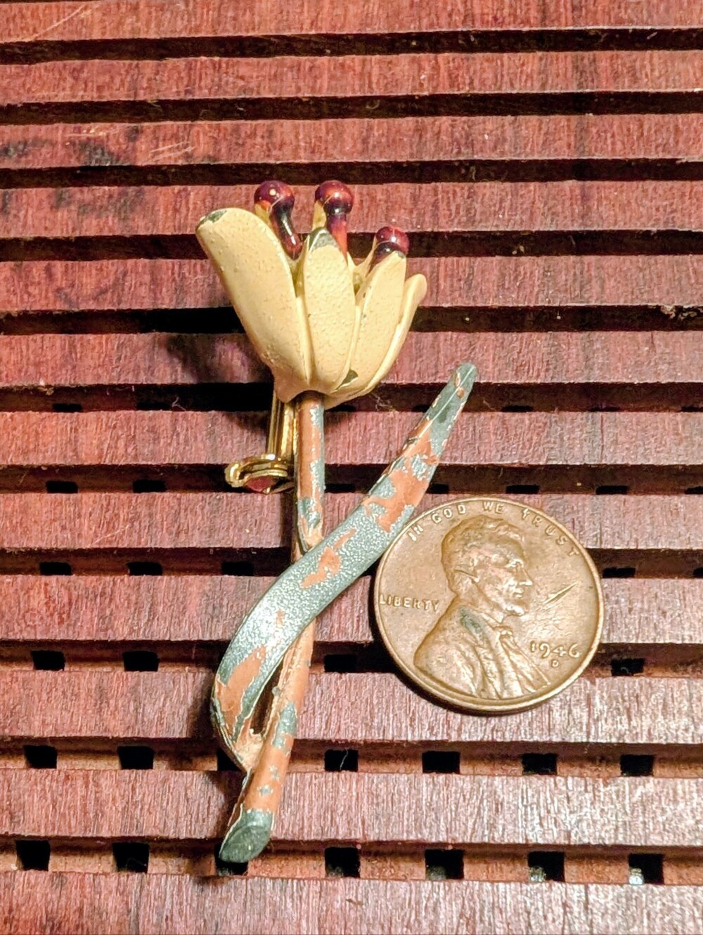 Antique Yellow Enamel Flower Brooch Pin - Women Jewelry